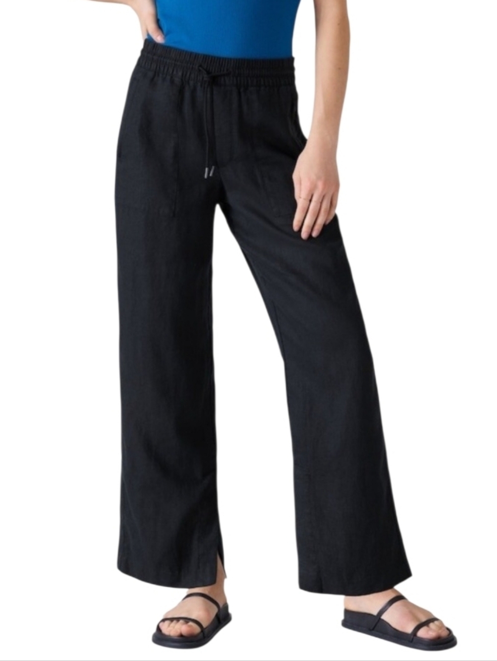 Athleta Retreat Black Wide-Leg Drawstring High-Rise Linen Pants